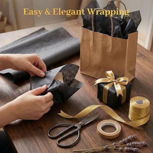 Vista 5 de Koogel 330 hojas de papel de seda a granel, 14 x 10 pulgadas, papel de seda negro para envolver regalos para bodas, cumpleaños, manualidades