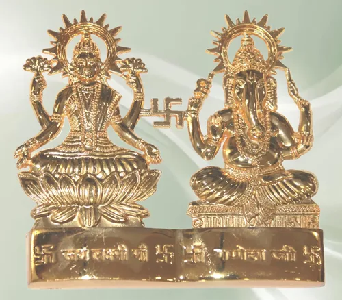 Vista 6 de IS4A Lakshmi Ganesh - Estatua de ídolo energizada chapada en oro, para boda, festival, aniversario, Diwali Puja, regalo espiritual de 4 pulgadas