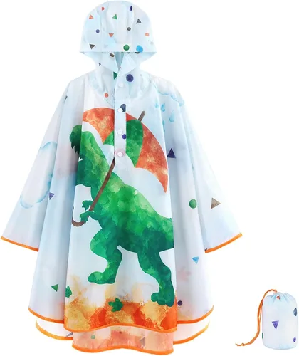 Vista 9 de WAWSAM Poncho de Lluvia Ligero para Niños Reutilizable Impermeable para Niños Pequeños Chaqueta de Lluvia