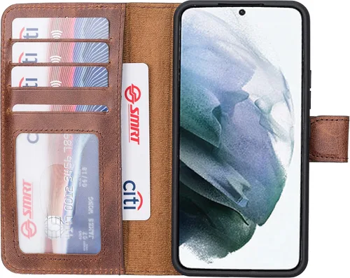 Vista 26 de HARDISTON Funda tipo cartera compatible con Samsung Galaxy S21, hecha a mano, de piel auténtica, cubierta magnética desmontable tipo flip con Negro