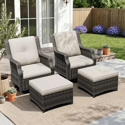 Vista 17 de Sofá de mimbre para patio al aire libre, sofá de 3 plazas, sofá de ratán con asiento profundo y cojines de olefina, respaldo alto, todo tipo de Beige