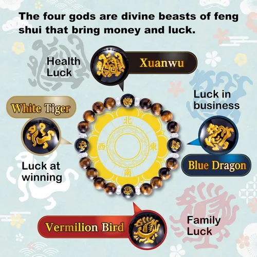 Vista 8 de Pulseras de amuleto de la suerte Lucky Shop fabricadas en Japón, pulsera de la suerte feng shui de ágata negra y ojo de tigre con cristal