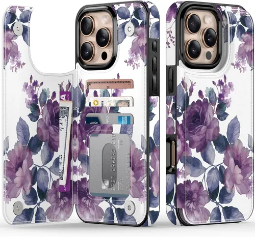 Vista 9 de FUNMIKO Funda tipo cartera para iPhone 13 con tarjetero, bloqueo RFID, protección de grado militar y obras de arte impresas con rayos UV, cierre