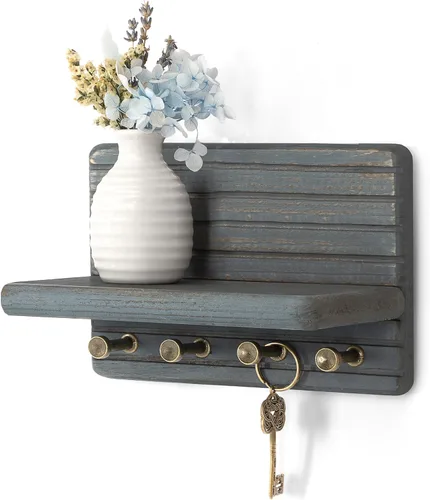 Vista 24 de Rebee Vision Soporte de pared de madera de acacia para decoración del hogar, mini llavero de 7 pulgadas para pared con 4 ganchos resistentes