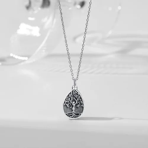 Vista 82 de Collar con colgante de urna de cenizas de cremación y árbol de la vida para mujer, plata de ley US1