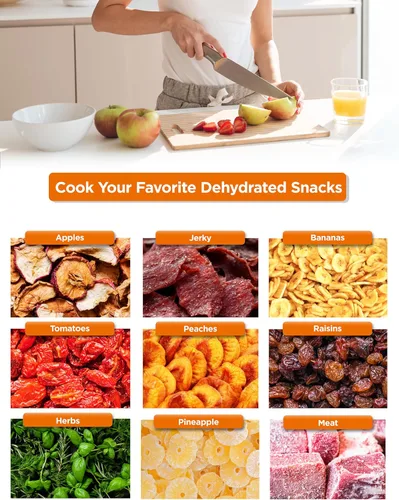 Vista 8 de Commercial Chef - Deshidratadora de alimentos, cinco bandejas de plástico libres de BPA de 9.25”, deshidrata y seca carne, frutas, verduras y Blanco