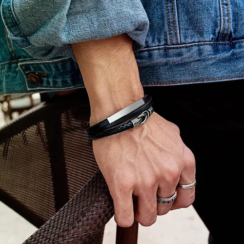 Vista 3 de Pulsera de cuero trenzado con texto en inglés To My SonTo My Grandson, pulsera inspiradora de acero inoxidable para hombre, regalos para hijo