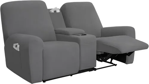 Vista 8 de Easy-Going - Funda elástica para sofá reclinable biplaza con consola central, cubierta suave de vellón ajustada, 2 asientos, con soporte y Negro