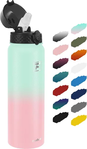 Vista 14 de Fanhaw Botella de agua de acero inoxidable aislada para niños de 20 onzas con tapa con popote, a prueba de fugas y antipolvo, botella de uso diario
