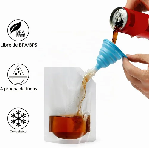 Vista 2 de 20 frascos de licor para crucero, bolsas reutilizables para viajes, botellas de plástico con embudo (8 onzas)