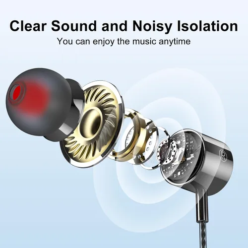 Vista 4 de Paquete de 2 auriculares con cable con micrófono, auriculares intrauditivos con cable con bloqueo de ruido y control de volumen, sonido premium