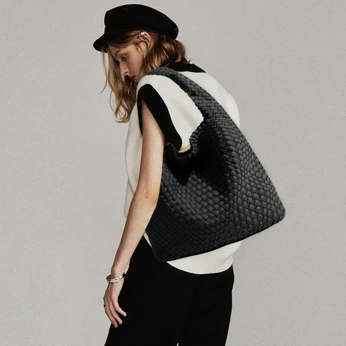Vista 6 de JINMANXUE Bolso tejido para mujer, bolso de hombro de neopreno con asa superior, bolso Hobo, bolso de viaje, bolso de muñeca para el trabajo