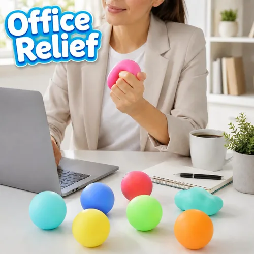 Vista 5 de Paquete de 8 pelotas para el estrés de aumento lento, juguetes antiestrés para aliviar el estrés, juguetes elásticos para niños y adultos, caja
