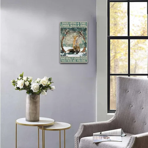 Vista 2 de TRITXIY Póster de Foxes, Once Upon A Time There was a Girl Who Really Loved Foxes, amante de los zorros, letrero retro de hojalata vintage, carteles