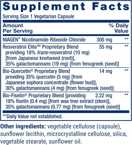 Vista 3 de Life Extension NAD+ Cell Regenerator™ y Resveratrol Elite™*, ribósido de nicotinamida, trans-resveratrol, quercetina, fisetina, salud cardíaca