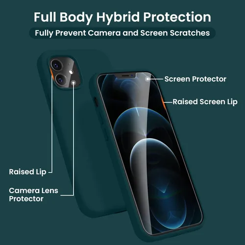 Vista 4 de Cordking [5 en 1] - Funda de silicona a prueba de golpes con forro de microfibra diseñada para iPhone 12 / 12 Pro, con 2 protectores de pantalla + 2