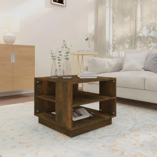 Vista 4 de Smoked Oak Engineered Wood Coffee Table, 21.7x21.7x16.9 Inch Square Living Room Table with Storage Shelves, Modern Accent Mesa de Centro para Sala