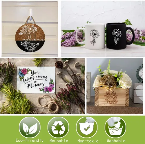 Vista 2 de 11 plantillas de flores grandes para paredes, tela de lona, manualidades, plantilla floral de rosa para pintar sobre madera, reutilizable, magnolia