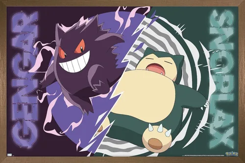 Vista 15 de Trends International Pokémon - Póster de pared de batalla de Gengar Snorlax, 22.4 pulgadas de largo x 14.7 pulgadas, versión enmarcada de madera