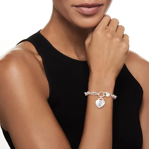 Vista 2 de Ross-Simons Sterling Silver Personalized Heart Charm Bracelet