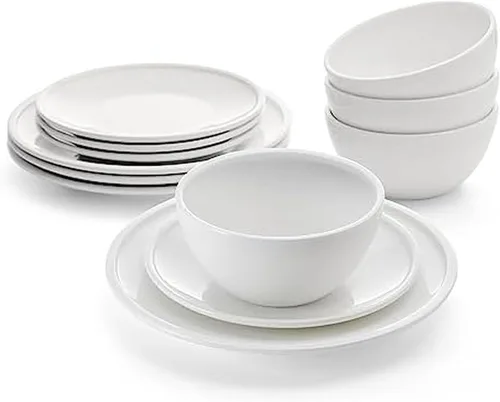 Vista 12 de Mikasa Bentlee Bone China - Juego de vajilla ligera de 12 piezas resistente a las astillas, servicio para 4, color blanco