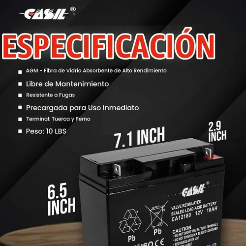 Vista 5 de Casil Batería SLA de 12V 18Ah compatible con Generac 7500 EXL generador portátil