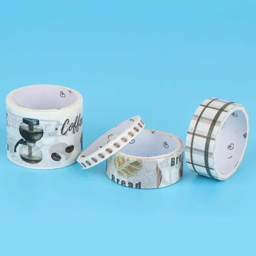 Vista 5 de Washi - Juego de 4 cintas adhesivas decorativas para diarios de viñetas, álbumes de recortes, estilo cultural café, cinta Washi para álbumes