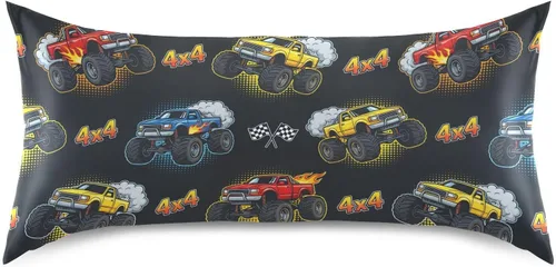 Vista 40 de Fundas de almohada de seda con estampado negro de camión monstruo para cabello y piel, suave, transpirable, suave, refrescante, funda de almohada
