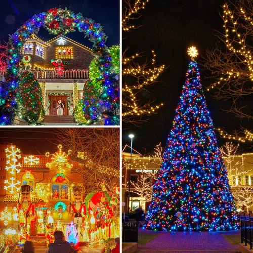 Vista 4 de JMEXSUSS Guirnalda de 250 luces LED que cambian de color, 11 modos, luces cálidas y multicolor para árbol de Navidad con luces de Navidad remotas al