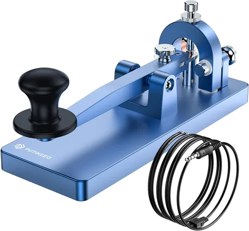 Vista 9 de Putikeeg CW Telegraph Key - Llave clásica de código morse de acero inoxidable resistente, radioaficionado de onda corta, oscilador de práctica