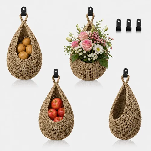 Vista 7 de Cestas de frutas colgantes para cocina, paquete de 3 cestas de L-Lino Claro