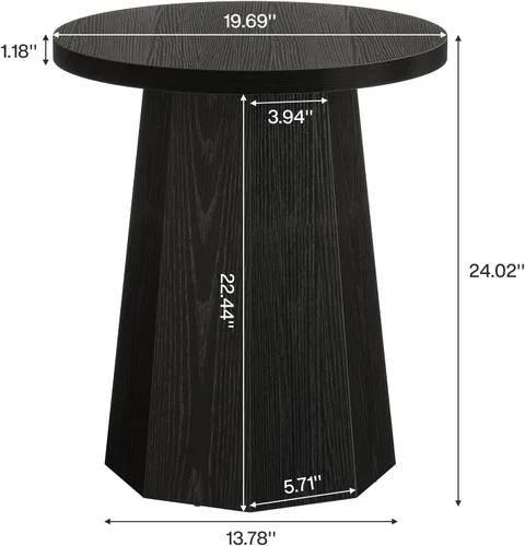 Vista 2 de Tribesigns Mesa Auxiliar Redonda de Estilo Rústico, Mesa Lateral de Madera para Sofá con Base Octagonal, Mesita de Noche Negra con Pedestal, Mueble