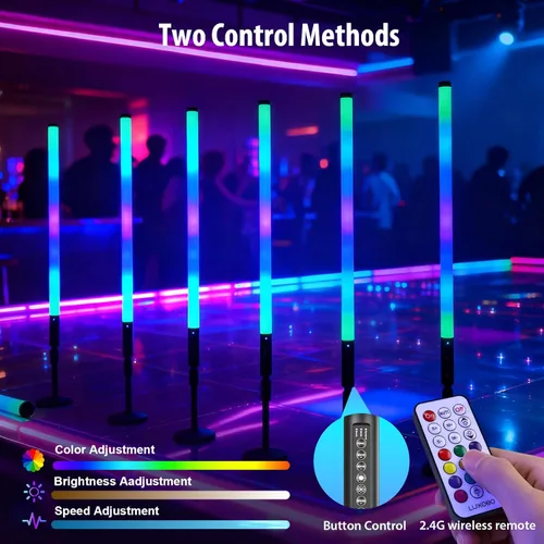 Vista 6 de Paquete de 6 Luces de Tubo LED RGB de 3 Pies Portátiles con Batería de 5000mAh con Soporte y Control Remoto, 500 Efectos de Iluminación, Barra
