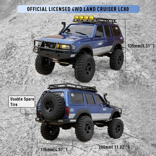 Vista 4 de BEEZRC FMS RC Crawler 1/18 FCX18 Land Cruiser LC80 RTR Toyota con licencia 4WD RC Rock Truck 2.4Ghz 900mAh Hobby Grade RC Car Model Mini Auto de Azul