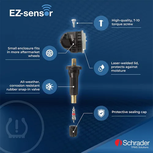 Vista 3 de Schrader 33500 EZ-Sensor Sencillo SKU (314.9 MHz, 315 MHz, y 433 MHz) Sensor Programable de Presión de Neumáticos con Válvula de Ángulo Fijo Snap-in