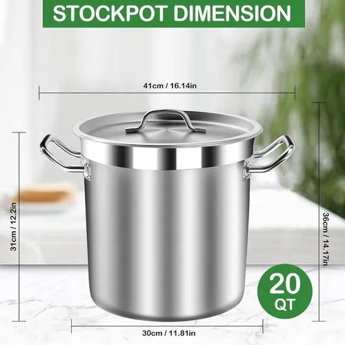 Vista 7 de STOCKPOT Olla de Caldo de 20 Cuartos con Tapa – Olla de Cocina de Acero Inoxidable para Sopa, Guiso y Pasta – Olla de Caldo Resistente Compatible