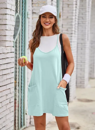 Vista 5 de Women's Athletic Dress 2 Pieces Summer Mini Dress with Built in Cami & Separate Shorts Casual Tennis Dress with Pockets