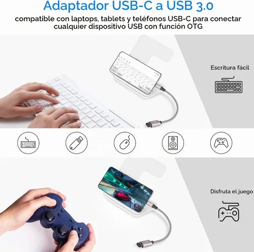 Vista 4 de Adaptador USB-C a USB 3.1 (Paquete de 2), Cable OTG tipo C trenzado de nylon USB C macho a USB A 3.0 hembra para iPhone 15, iPhone 15 ProMax Paquete