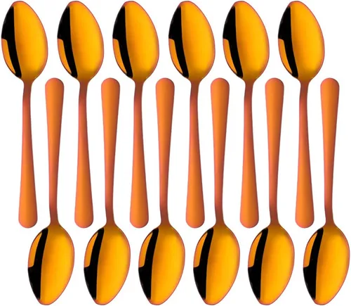 Vista 11 de MINGYU Juego de 12 cucharas de acero inoxidable – Cucharas de sopa de mesa azul, cuchara de titanio de 7 pulgadas para comer, cucharada apta