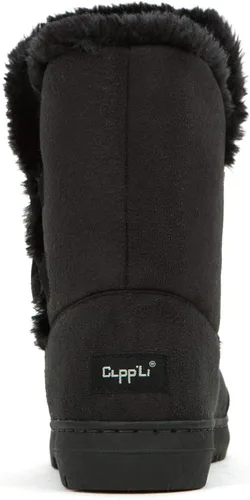 Vista 4 de CLPP'LI - Botas de nieve de invierno con dos botones, impermeables, con forro completo de piel, para mujer