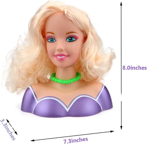 Vista 4 de Cabeza de muñeca para niños para peinar el cabello y maquillaje, práctica de maquillaje con secador de pelo, accesorios