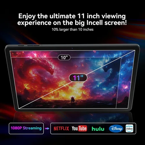 Vista 6 de Tablet de 11 pulgadas versión 2026, tabletas Android 15 con teclado, 16 (8+8) GB de RAM 128 GB ROM 1TB Expand, tableta WiFi 2.4G/5G con BT 5.0
