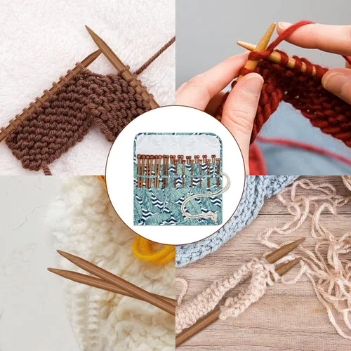 Vista 6 de Aeelike Juego de 18 pares de agujas de tejer de bambú, agujas de tejer de madera de 10 pulgadas de un solo punto con bolsa enrollable, juego