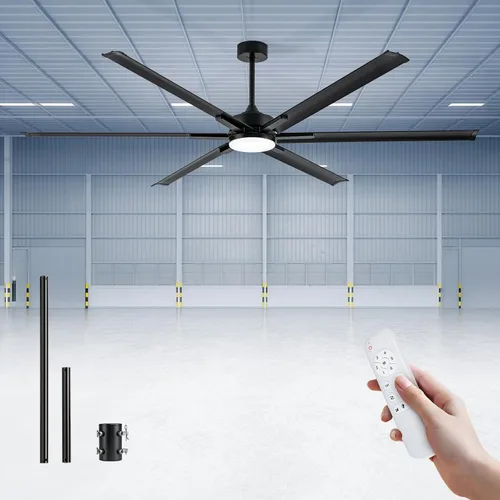Vista 9 de Minislak Ventilador de techo de 72 pulgadas con luz, ventilador de techo industrial con 8 aspas de aluminio, ventilador inteligente negro dorado