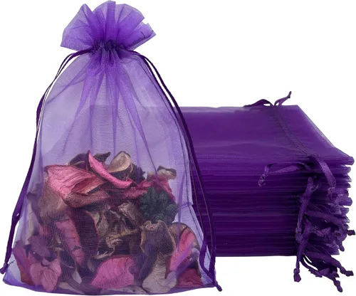 Vista 16 de Jexila 120 bolsas de organza transparente de 5 x 7 pulgadas, bolsas de regalo con cordón de malla pequeñas para joyas, bodas, fiestas, baby shower