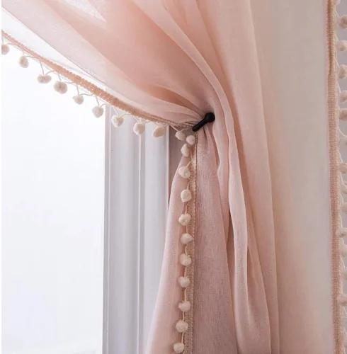 Vista 21 de MISS SELECTEX Cortinas semitransparentes con aspecto de lino y borlas de pompones - Cortinas de gasa semitransparentes con bolsillo para varilla