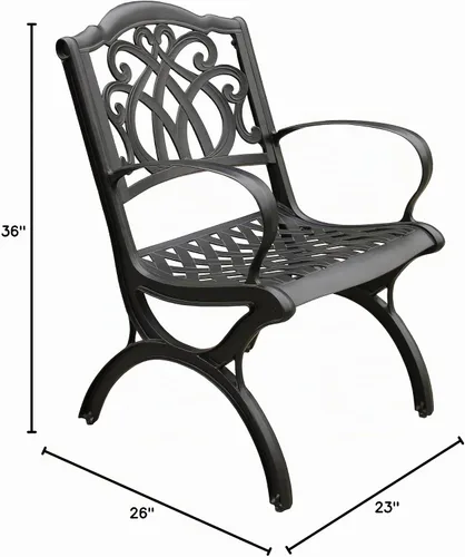 Vista 2 de Silla de comedor de patio negra de aluminio fundido tradicional al aire libre ornamentada