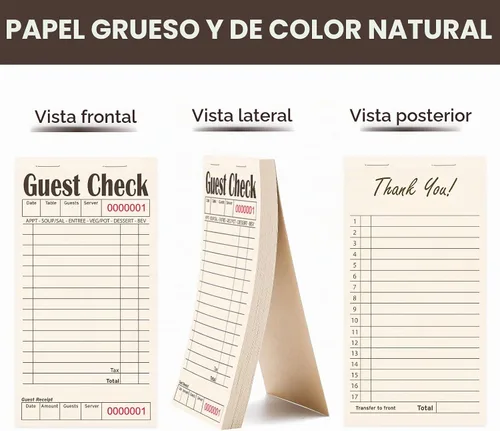 Vista 3 de Libros de cheques de invitados para servidores, bloc de notas de servidor, paquete de 12, papel de color natural, bloc de notas para camarera