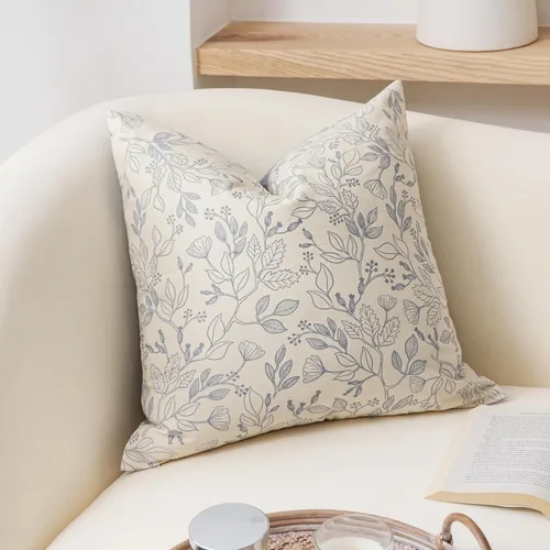 Vista 7 de SageSelvas Fundas de almohada decorativas florales de 18 x 18 pulgadas, juego de 2, fundas de almohada de estilo rústico costero azul para sofá