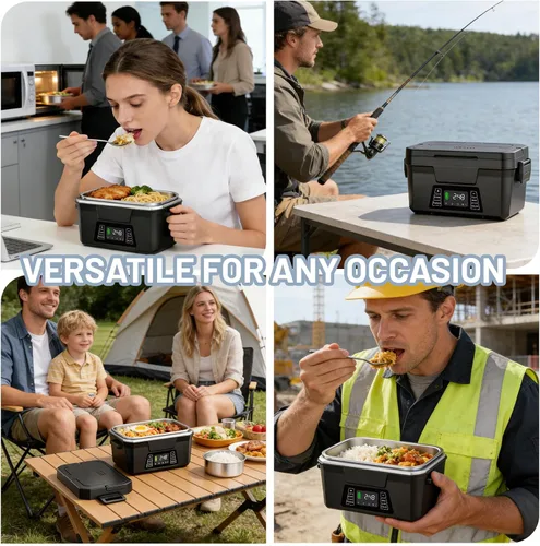 Vista 8 de Carsolt Lonchera eléctrica inalámbrica para adultos, lonchera térmica recargable de 1.2 L para hombres con control de aplicación, calentador